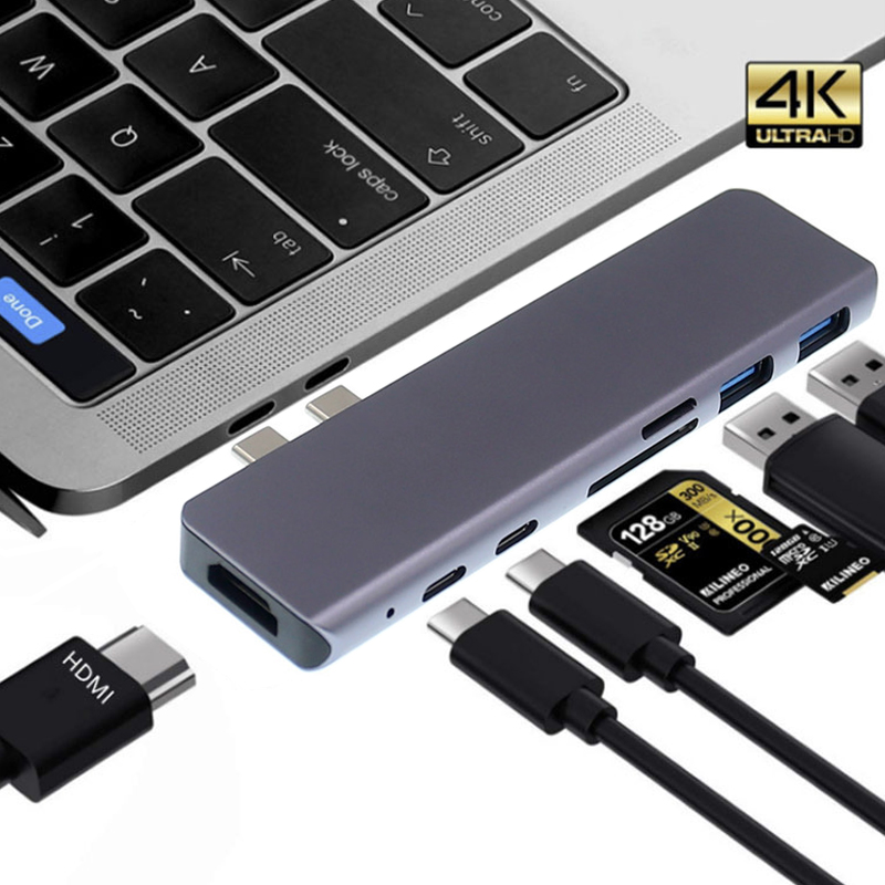 Adapter 7in1 HUB USB-C HDMI 4K SD Macbook Pro / Air - Grau