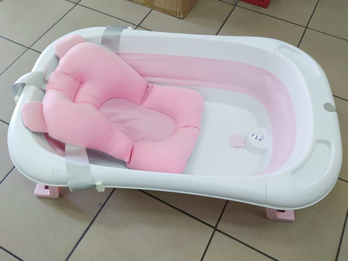Silicone folding baby bath tub pink