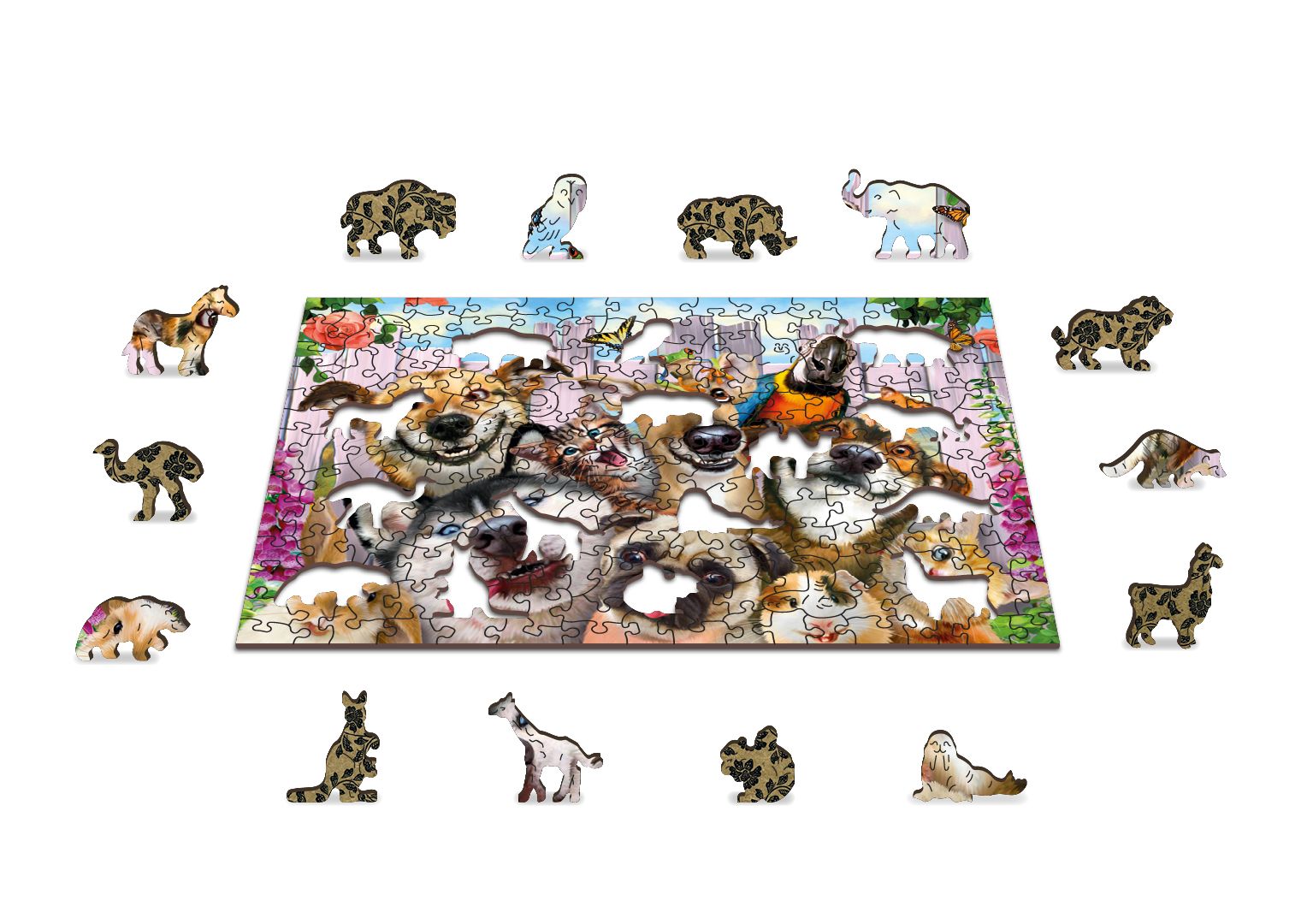 Wooden Puzzle with Figurines - Crazy Animals
